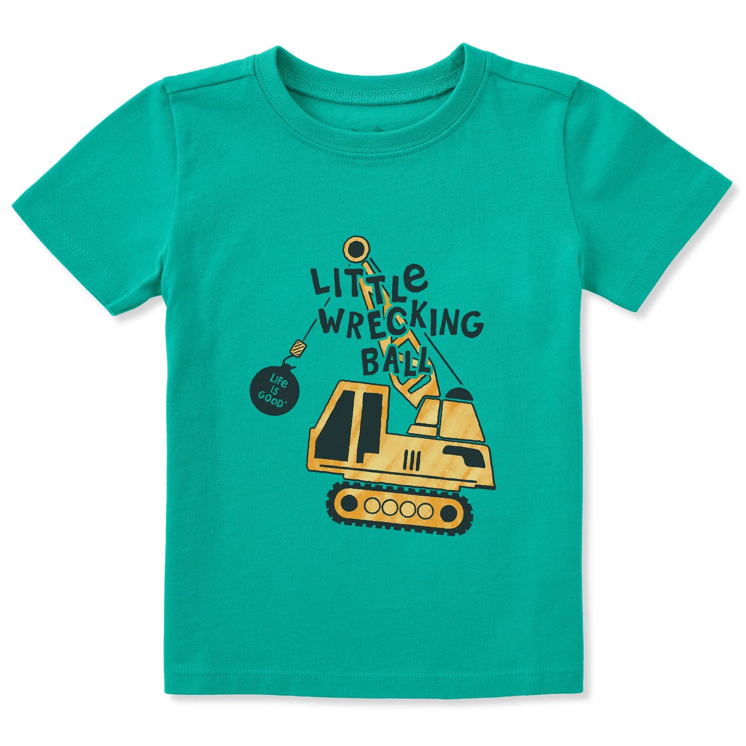 Life is Good Little Wrecking Ball Short Sleeve Toddler Tee Shirt, Color: Turquoise Green, Size: 18M