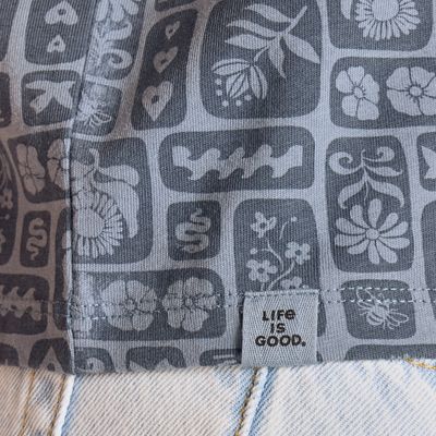 Life is Good Women's Woodblock Icon Pattern Short Sleeve Tee Shirt