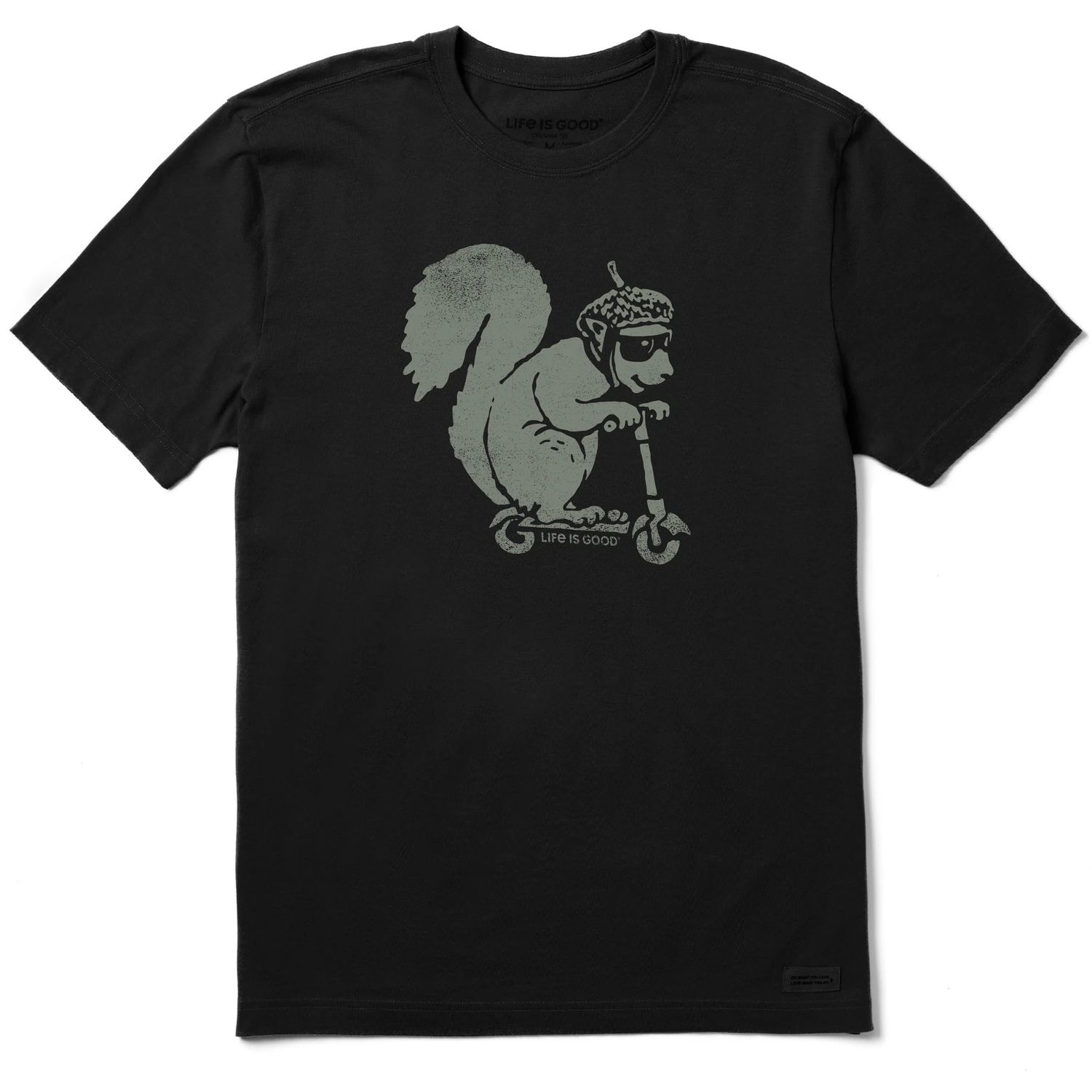 Life is Good Men's Squirrel Scooter Short Sleeve Tee Shirt, Color: Faded Black, Size: Small