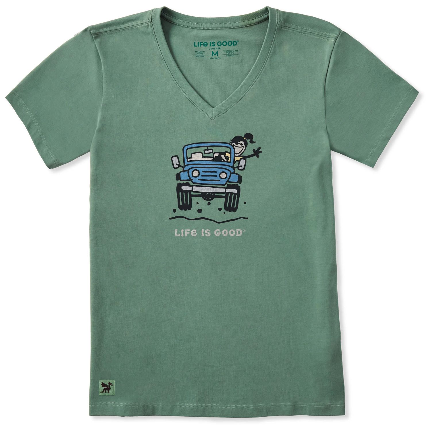 Life is Good Women's Jackie ATV Wave Short Sleeve Tee Shirt, Color: Granite Green, Size: Medium