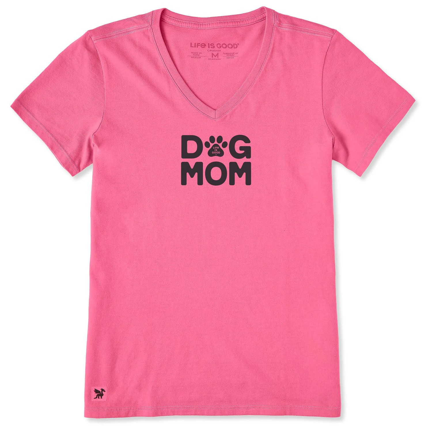 Women's Paw Dog Mom Short Sleeve Tee Shirt, Color: Watermelon Pink, Size: Medium