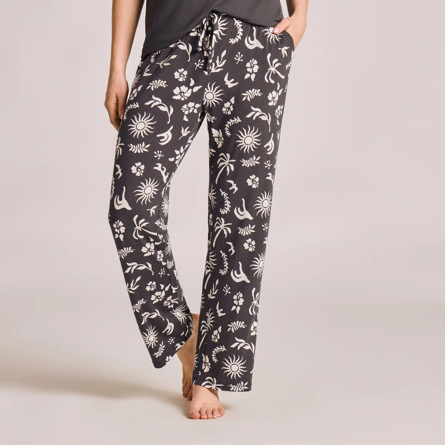 Women's Celestial Beach Pattern Sleep Pant, Color: Faded Black, Size: XS