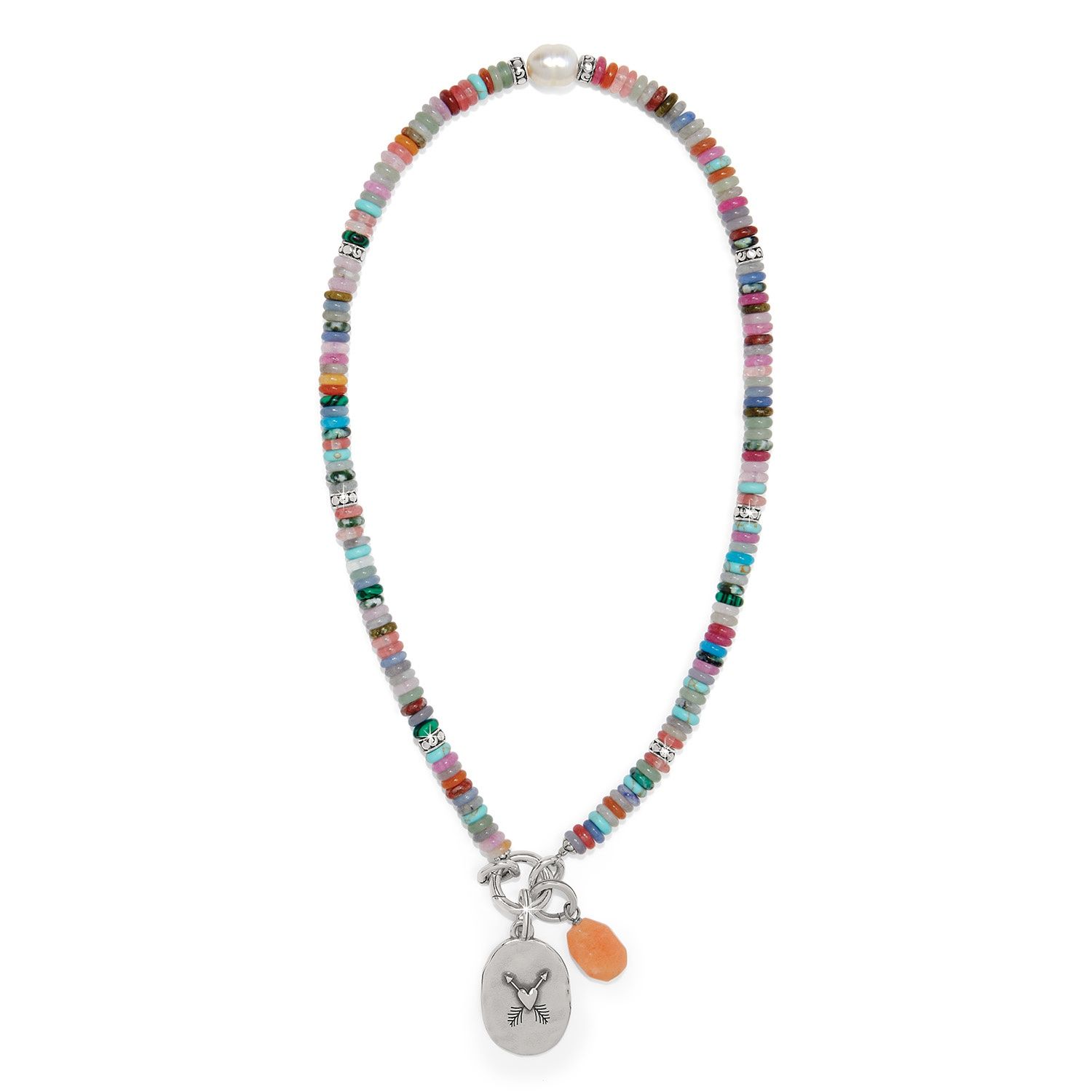 Brighton Token Charm Mix Gemstone Necklace, Color: Silver/Multi