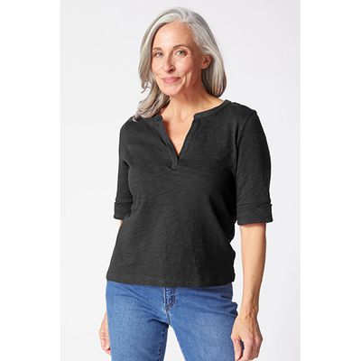 Cotton Pebble Split Neck Tee