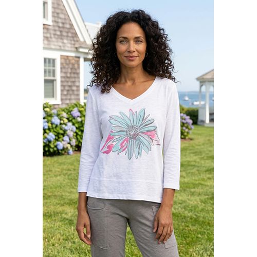 Escape Destination Easy V Tee - Impressionist Sunflower, Women's, Color: White, Size: Small