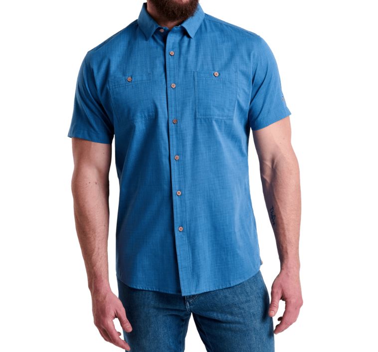 Kuhl Men's Karib Short Sleeve Shirt, Color: River Blue, Size: Small