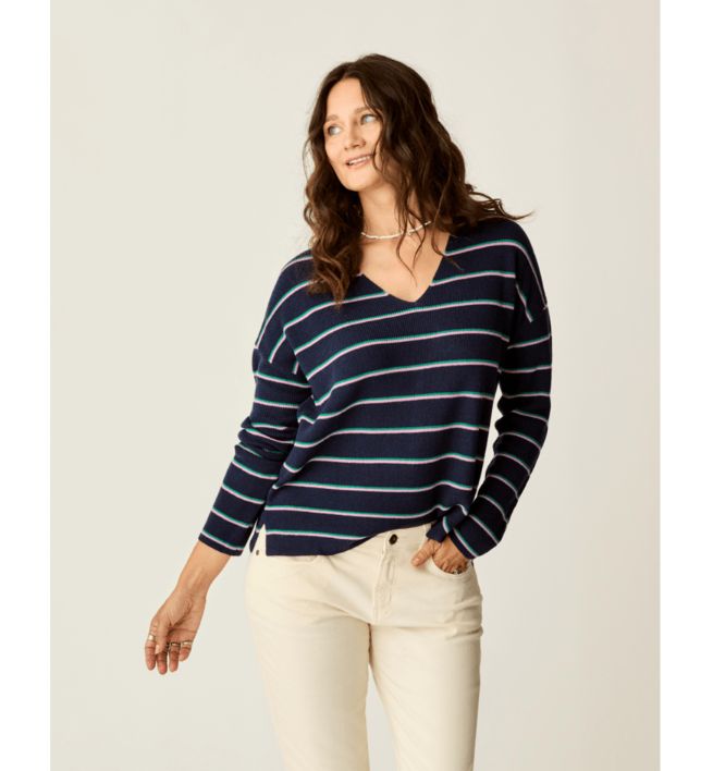 Carve Designs Zella Merino Sweater, Color: Navy Stripe, Size: Medium