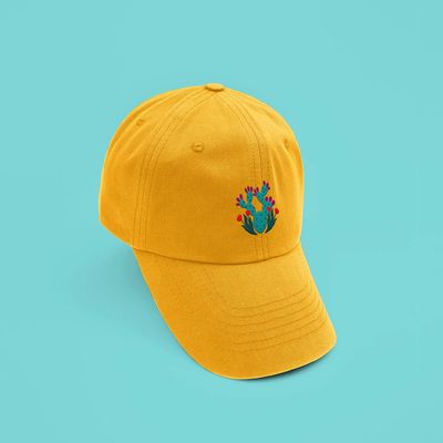 Squidly Designs Embroidered Baseball Cap, Prickly Pear Gold