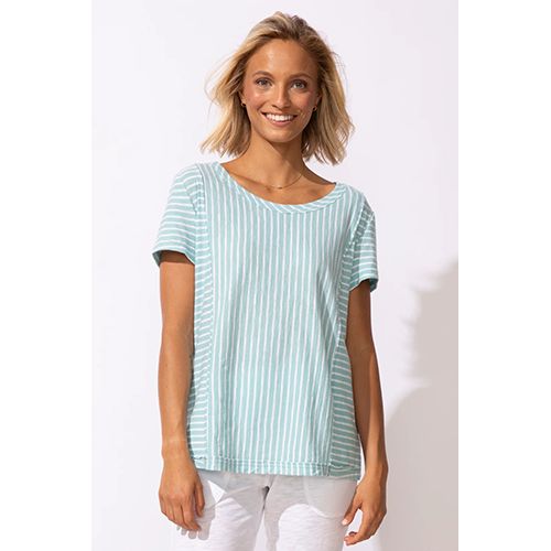 Santa Barbara Stripe Seamed Short Sleeve Tee, Color: Mint, Size: Small