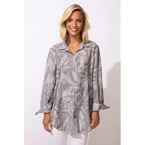 Escape Regatta Rayon Leaves Beach Shirt, Women's, Color: Fog, Size: XS
