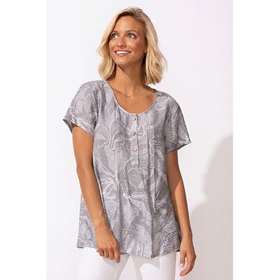Escape Regatta Rayon Leaves Pleated Pullover, Women's