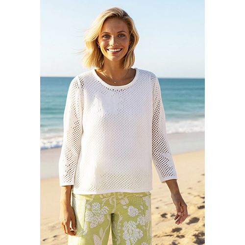 Floral Crochet Easy Pullover, Color: White, Size: Small