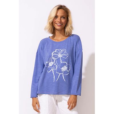 Destination Terry Sketched Blooms Pullover