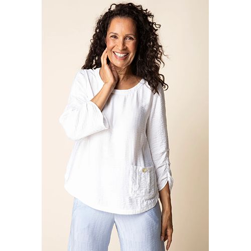 Rayon Jacquard Pleat Pullover, Color: White, Size: XS