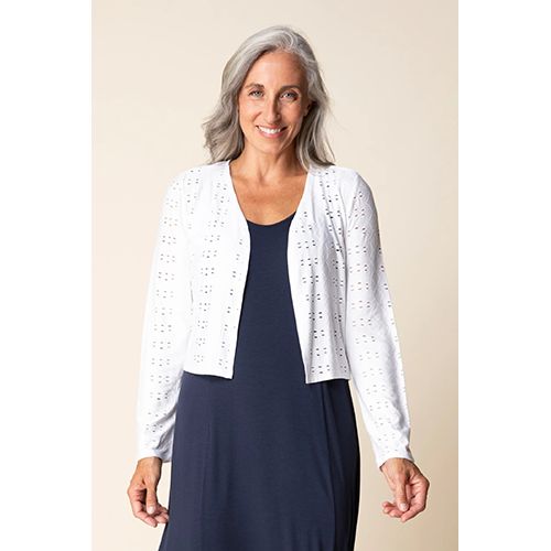 Eyelet Blooms Open Front Jacket