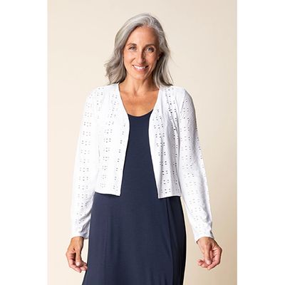 Eyelet Blooms Open Front Jacket