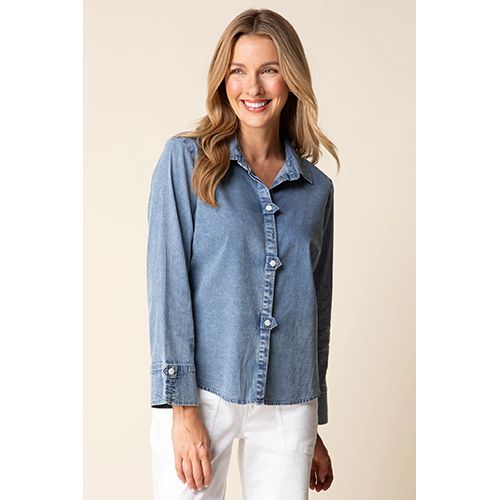 Perfect Travel Tab Detail Shirt, Color: Lt Denim, Size: XS
