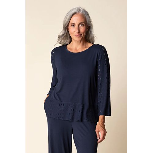 Eyelet Blooms High Line Top, Color: Midnight, Size: Small