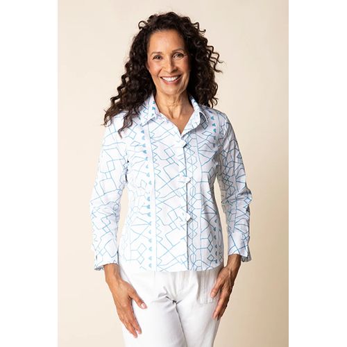 Perfect Travel Print Tab Detail Shirt, Color: Dewdrop, Size: Small