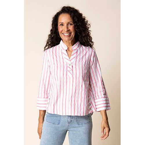 Habitat The Hamptons Stripe Half Placket Women's Pullover, Color: Coral, Size: Small
