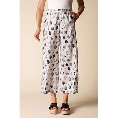 Linen Dot Print Seamed Crop Pant