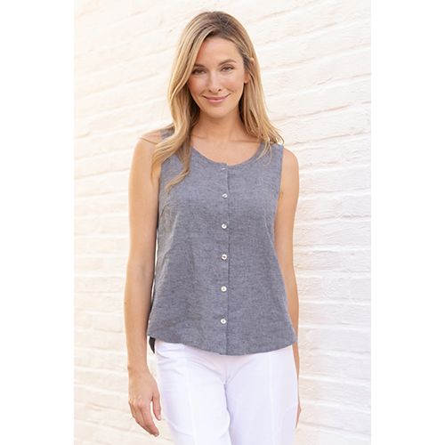 Habitat Linen Solid Pleat Back Button Women's Tank, Color: Black, Size: XS
