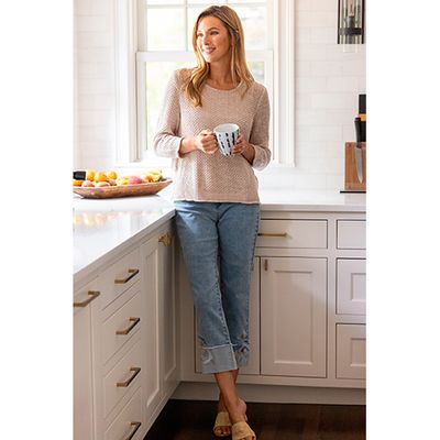 Stretch Denim Embroidered Cuff Capri