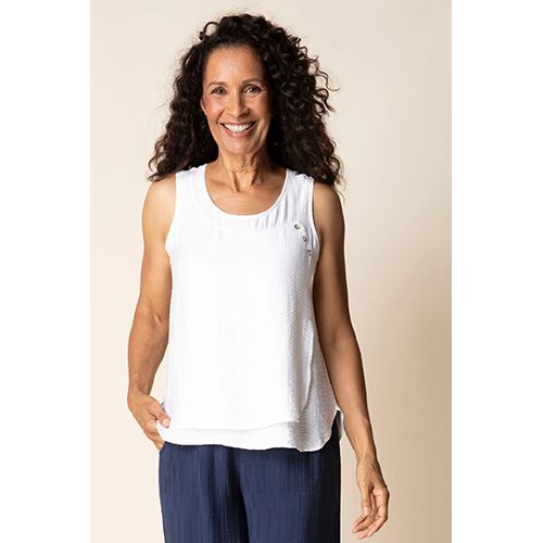 Habitat Rayon Jacquard Button Layer Women's Tank, Color: White, Size: XS