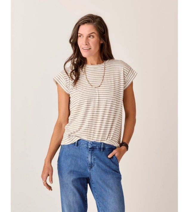 Astrid Hemp Tee, Color: Golden Stripe, Size: XS