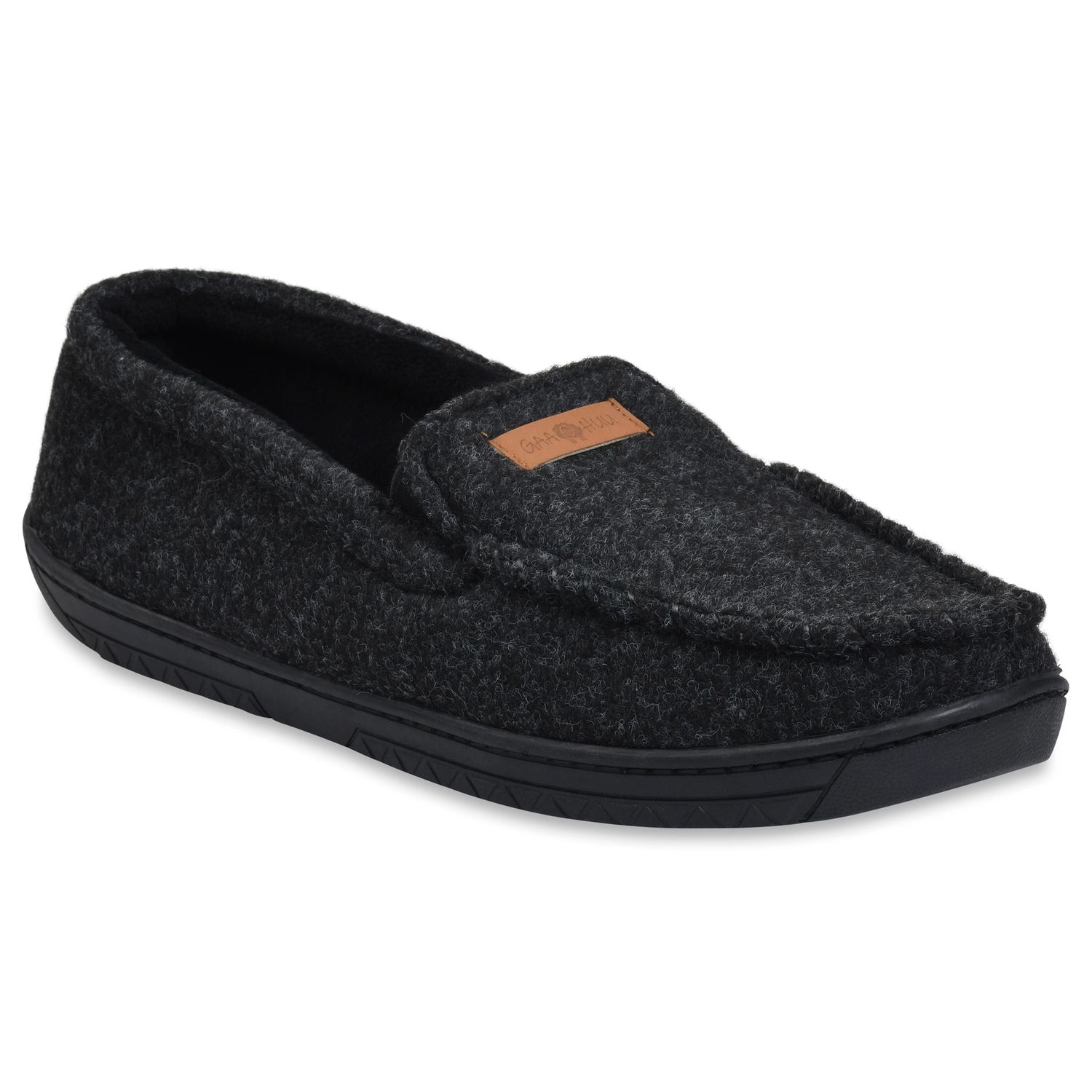 Men's Faux Wool Mocassin Slippers, Color: Black, Size: Small (8 - 9)