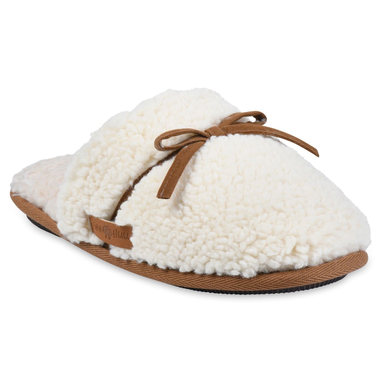 Women's Berber Faux Suede Tie Scuff, Color: Natural, Size: Small (5 -6)