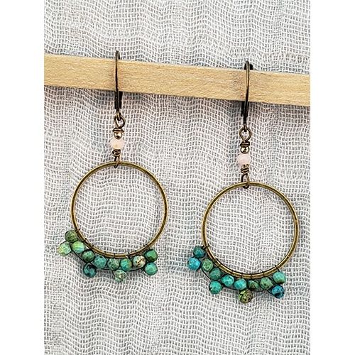 Silver Sparrow Woven Hoop w/ Turquoise Earrings, Color: Brass