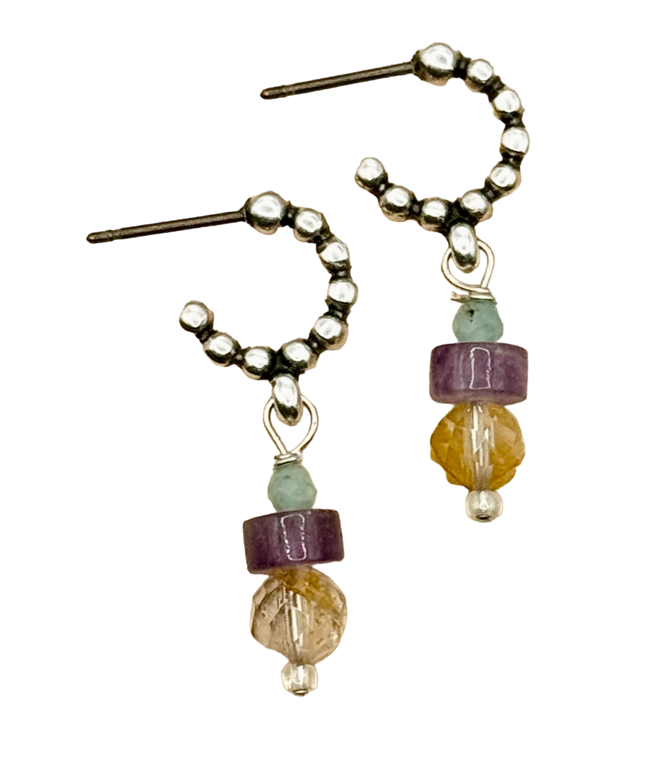 Silver Sparrow Textured hoop with Yellow Opal Mix, Color: Silver