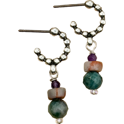 Silver Sparrow Textured hoop with Fancy Jasper Mix