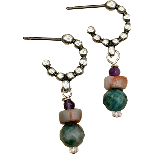 Silver Sparrow Textured hoop with Fancy Jasper Mix, Color: Silver