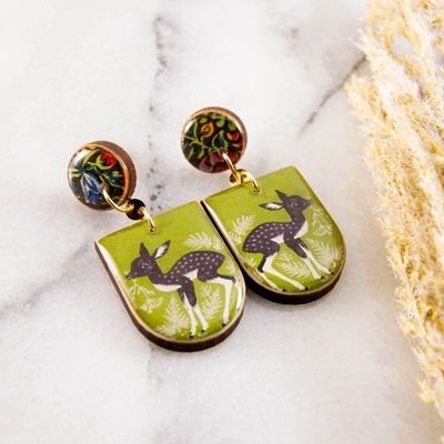 No Man's Land Vintage Forest Deer Drop Post Earrings