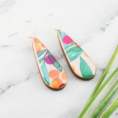 No Man's Land Teardrop Modern Watercolor Floral Earrings