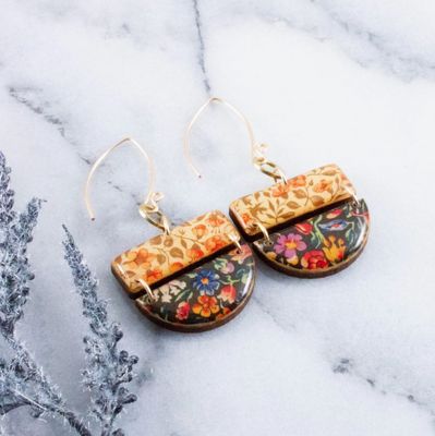 No Man's Land Cottage Calico Stacked Half Circle Earrings
