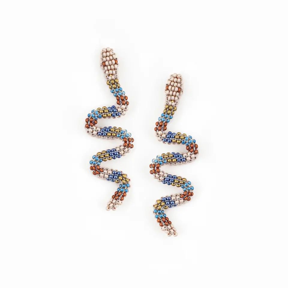 Snake Charmer Beaded Earrings, Color: Multi Bronze