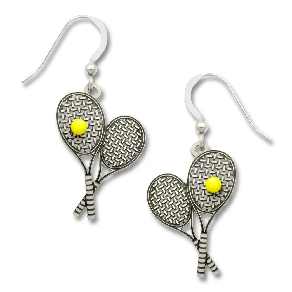 Tennis Racquet Earrings, Color: Silver