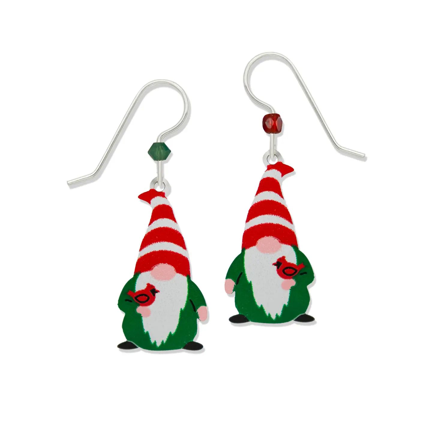 Xmas Gnome w/Cardinal Earrings, Color: Silver