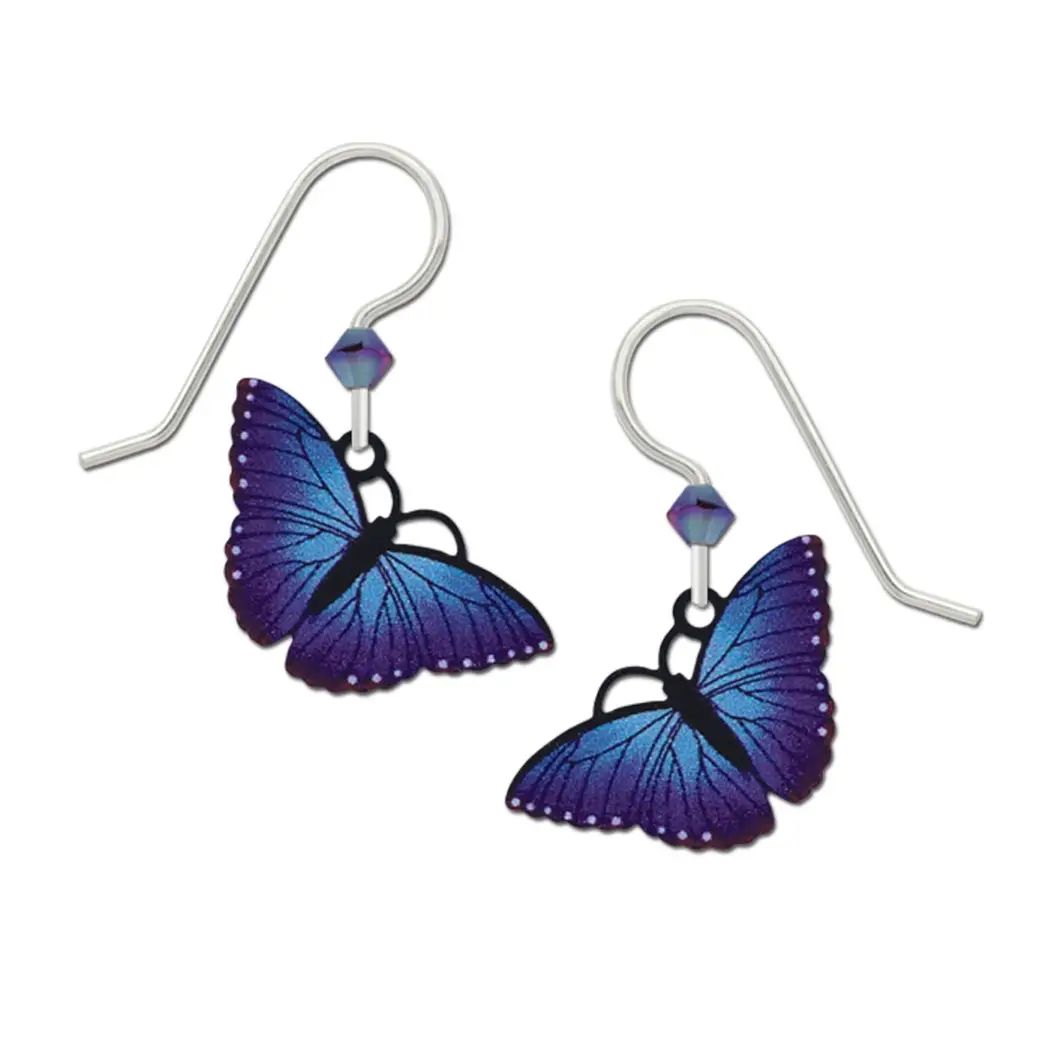 Blue &amp; Purple Butterfly Earrings, Color: Silver