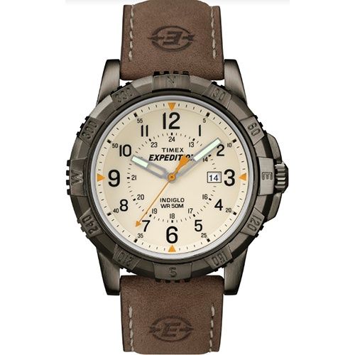 Timex Expedition Rugged Metal Analog 45mm Leather Strap Watch, Color: White/Brown