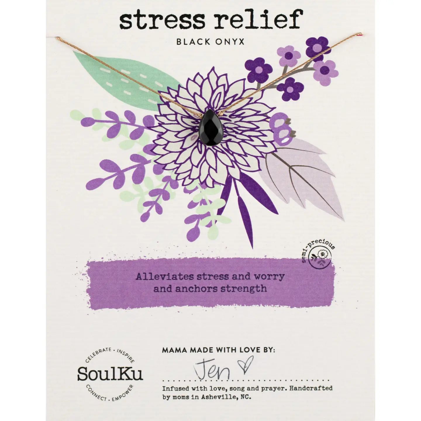 SoulKu Black Onyx Soul-Full of Light Necklace for Stress Relief, Color: Black Onyx, Size: 16 -18 inch