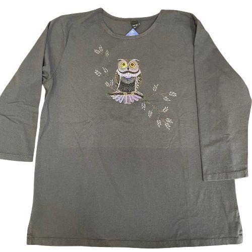 Sabaku Women's 3/4 Sleeve Top, Owlie, Color: Slate, Size: XS