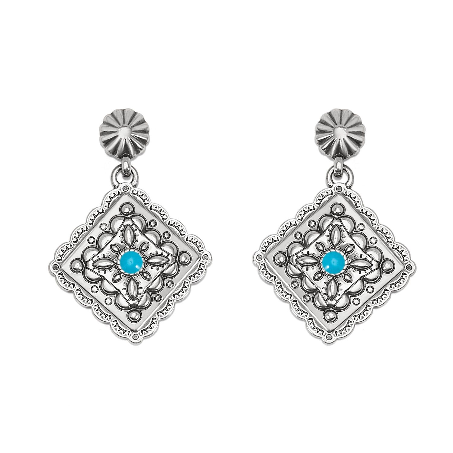 Brighton Mosaic Paseo Concho Post Drop Earrings, Color: Silver/Blue