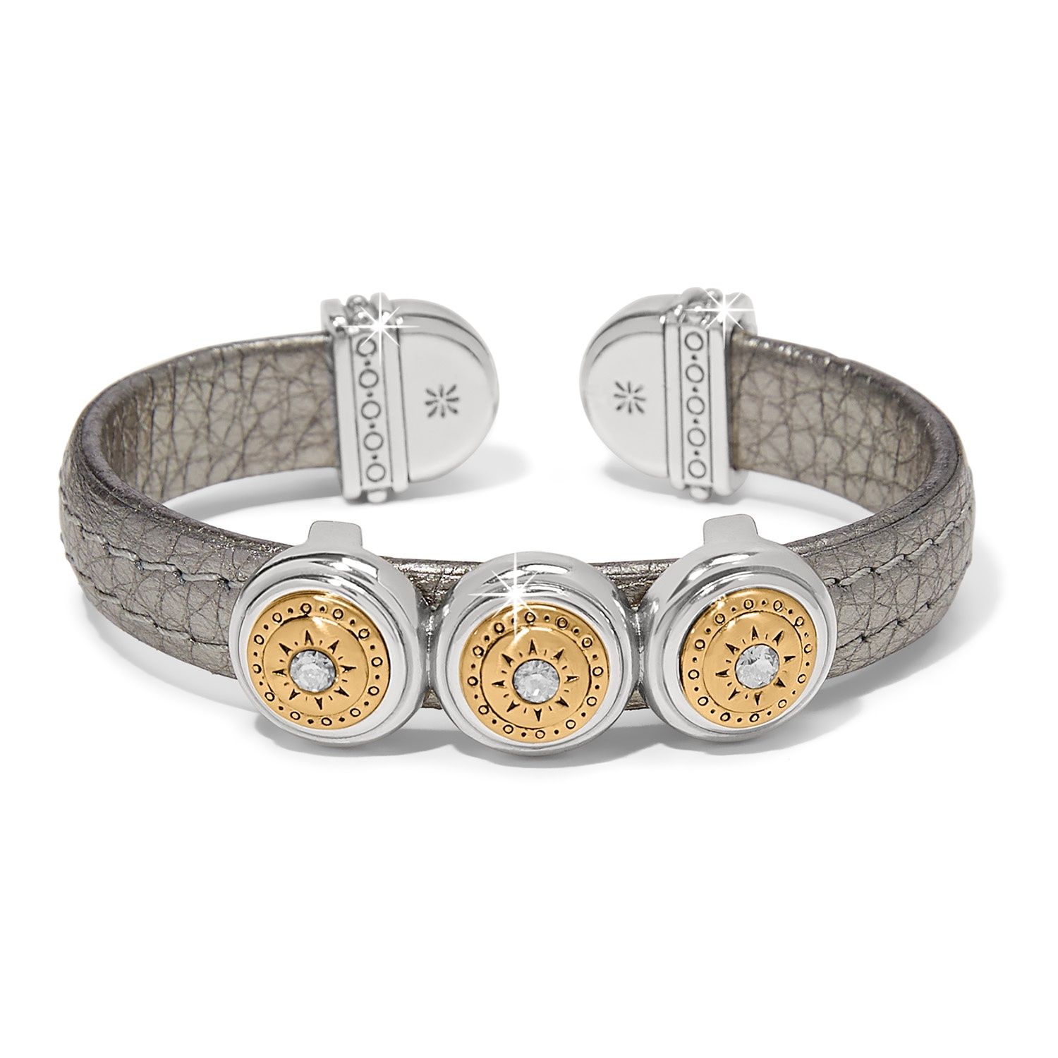 Brighton Mosaic Two Tone Leather Disc Cuff Bracelet, Color: Titanium