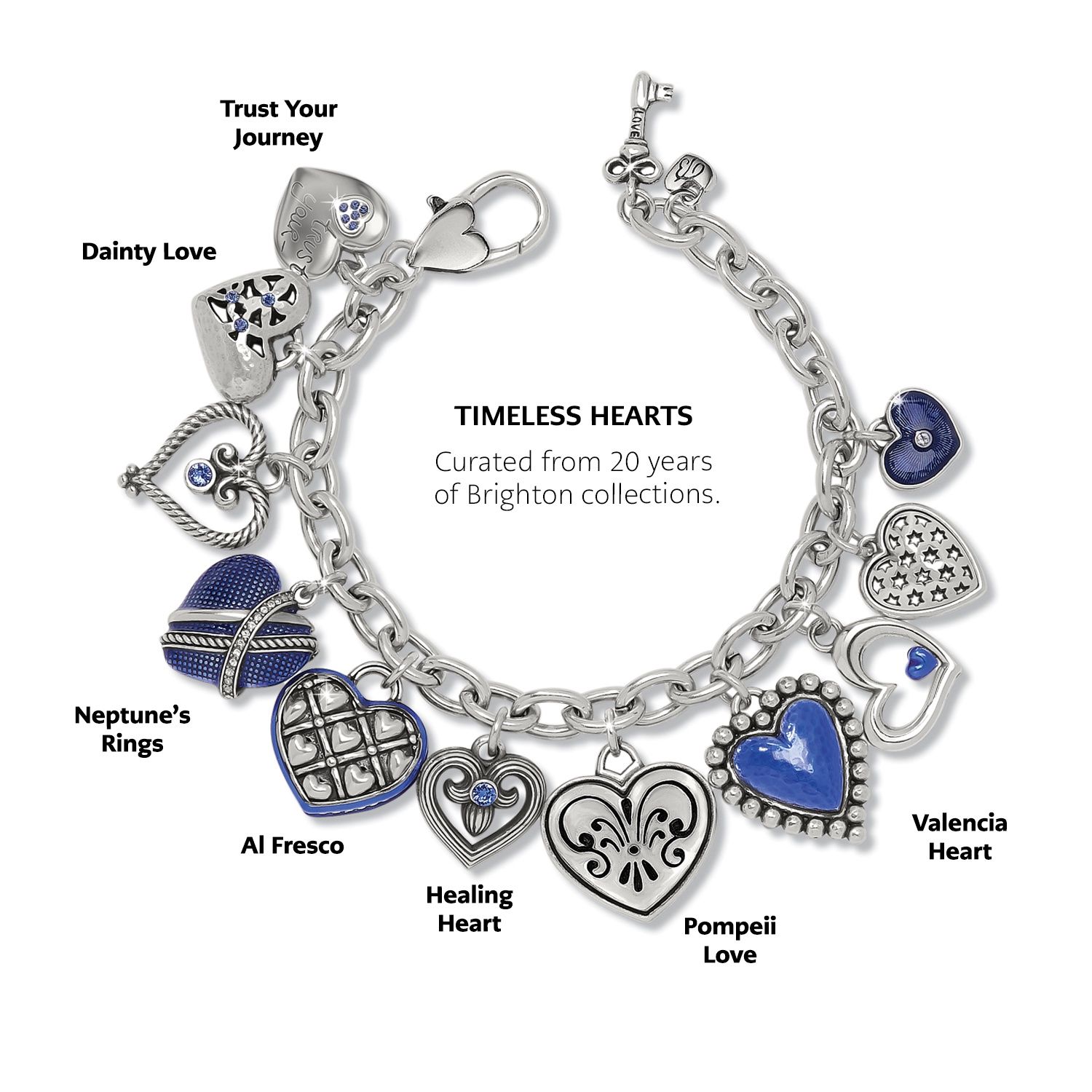 Brighton One Heart Link Charm Bracelet, Color: Silver/Blue