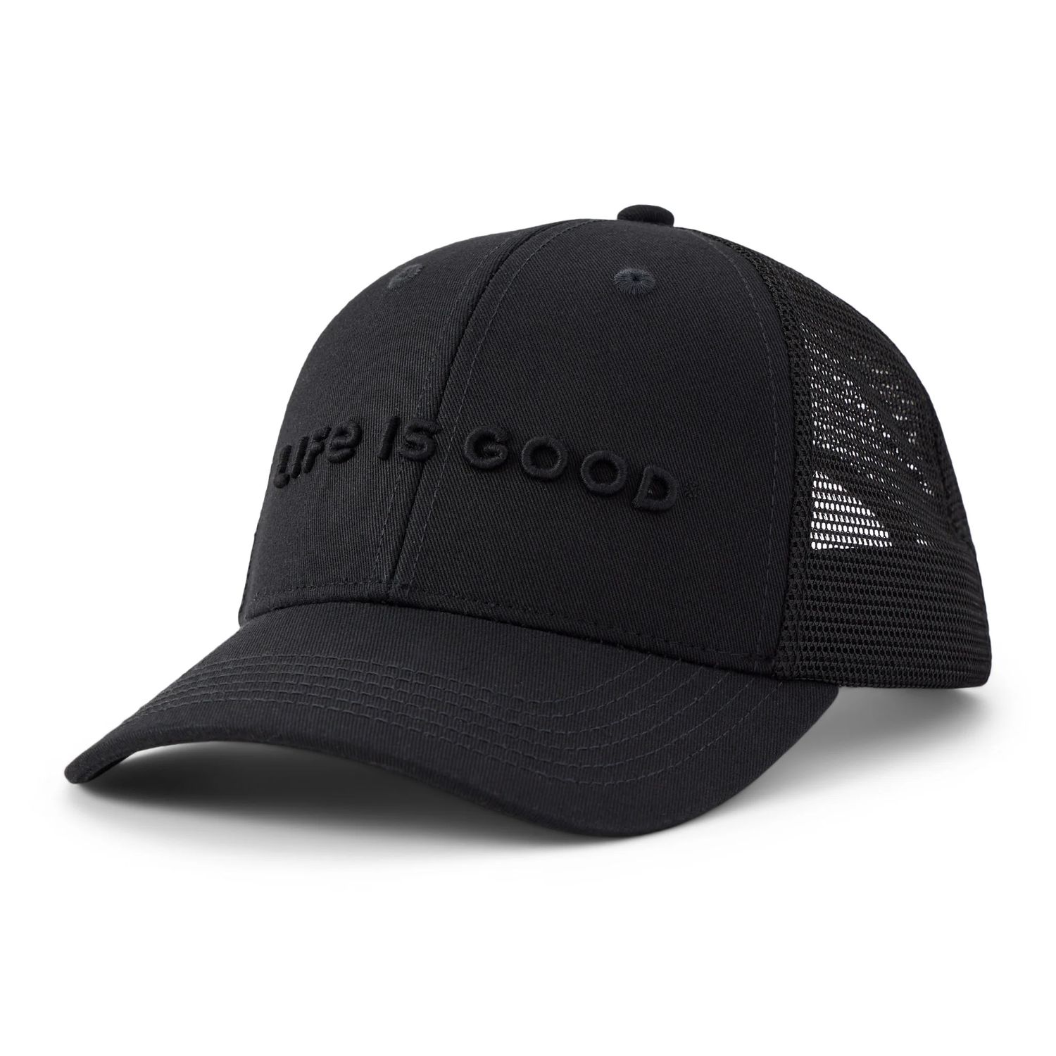 Adult Unisex Life Is Good Wordmark Trucker Hat, Color: True Black, Size: OS