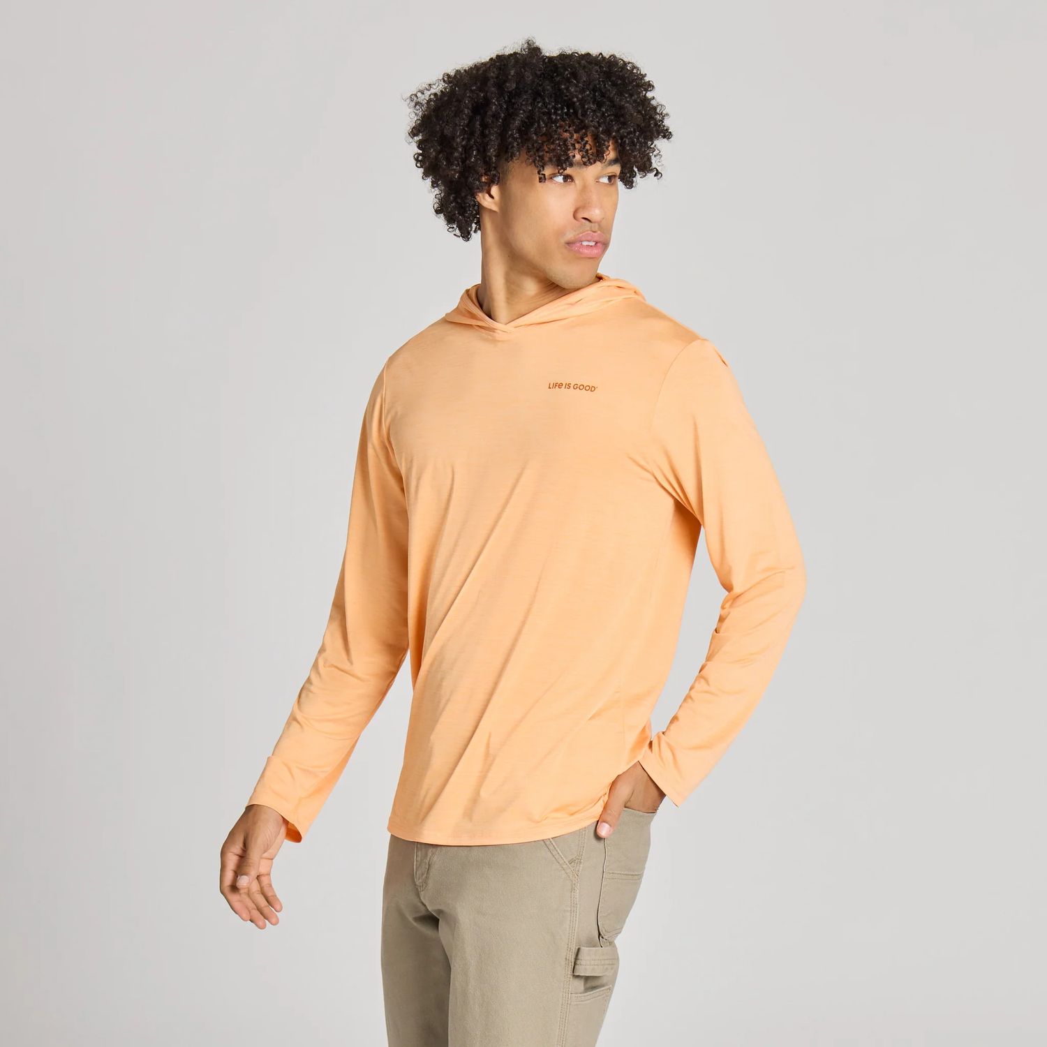 Men's Long Sleeve Sun Crusher Hoodie, Color: Canyon Orange, Size: Medium